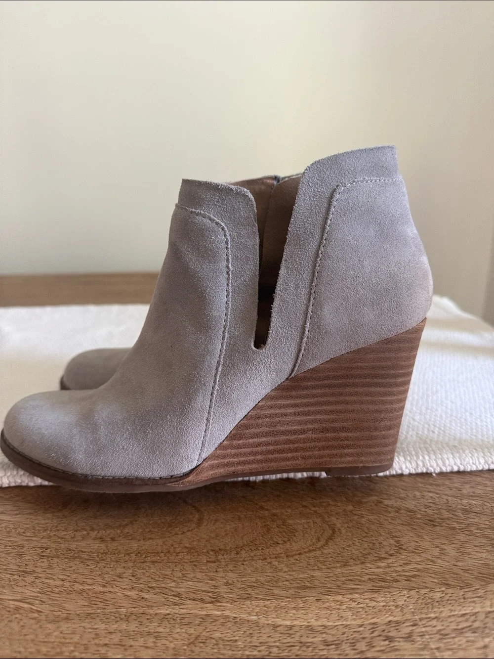 Lucky Brand Suede Wedge Ankle Boot in Light Gray